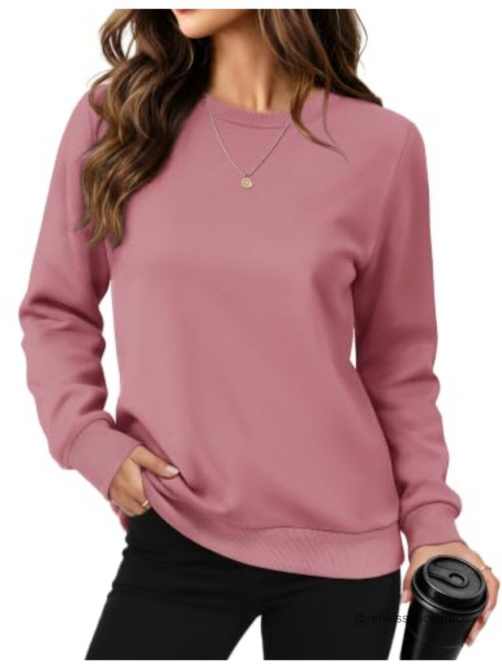 Fleece Lined Crewneck Sweatshirt Long Sleeve Warm Pullover